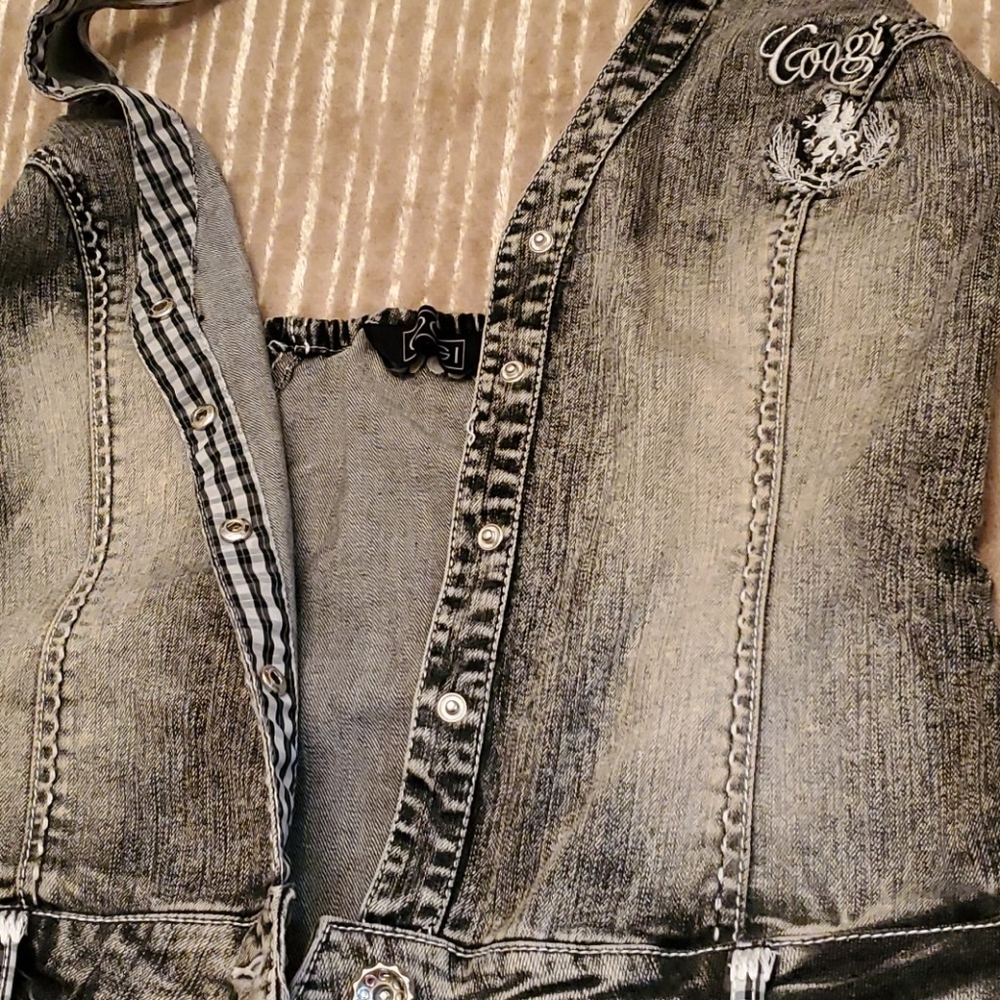 COOGI Washed Denim Halter Jumpsuit Romper in Faded Black/Grey - Picture 5 of 12